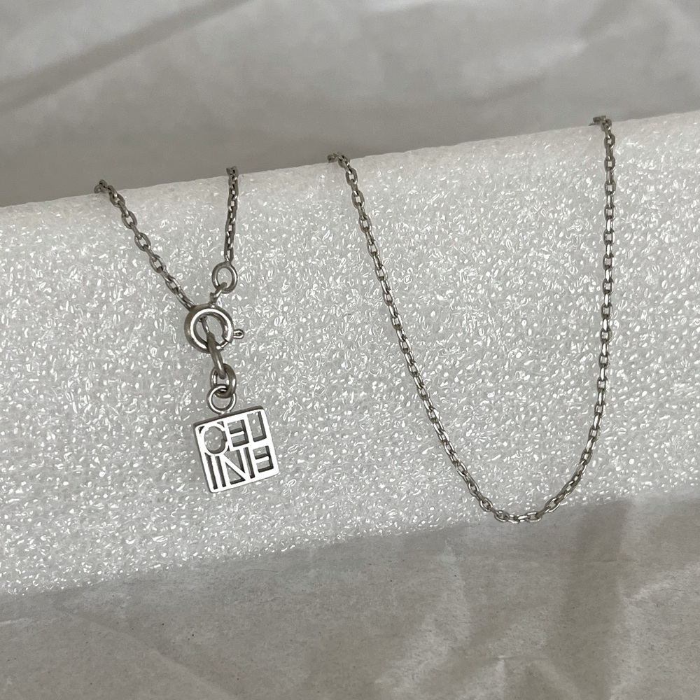 Celine Necklace small logo silver square pendant medallion chain